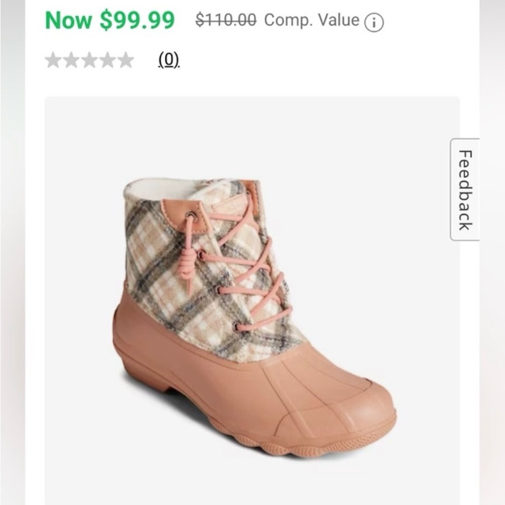 Sperry Pink and Cream Plaid Duck Boots